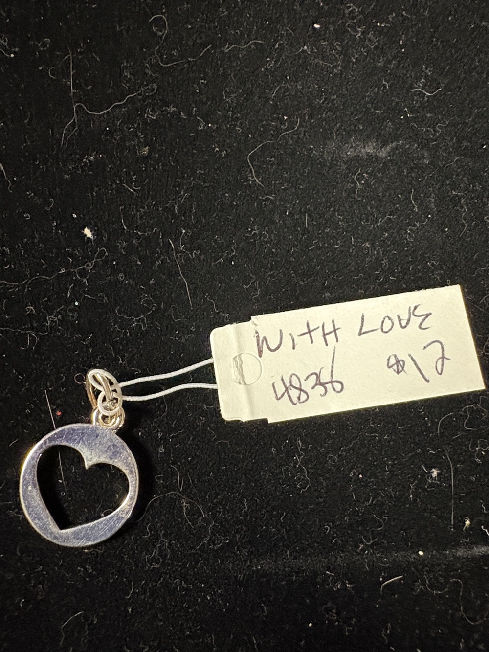 Heart Cutout Round Pendant Charm - Silver Tone